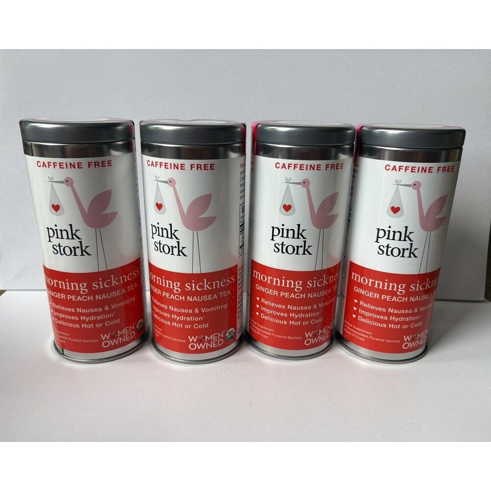 (4) Pink Stork Morning Sickness Pregnancy Tea Peach Ginger Prenatal Anti-Nausea